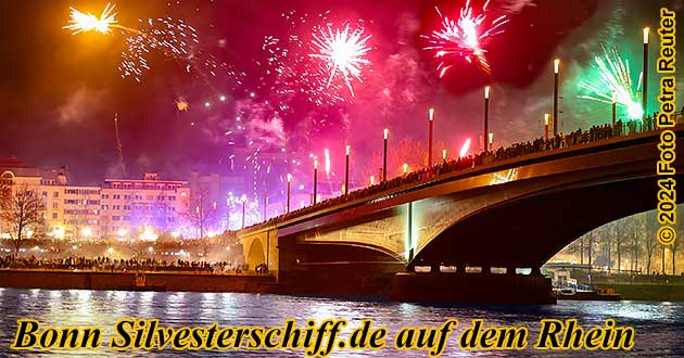 Silvester Bonn am Rhein, Silvesterparty auf einem Eventschiff und Silvesterfeuerwerk